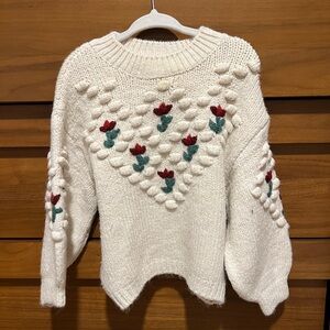 Zara Cream Sweater with Floral Accents